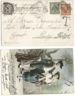 France Taxe P.Due C5 Paris 28jun1904 On Underfranked PPC From Italy With Floreale C2+c5 - 1859-1959 Briefe & Dokumente