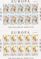 GIBRALTAR 1981 EUROPA 2 BLOCS DE 10 Yvert 418-419, Michel 416-417 KB NEUF** MNH Cote :yv 10 Euros - Gibilterra