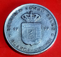 Congo Belge Et Ruanda-Urundi 1 Franc 1959 , Boudouin I, KM# 4, Agouz - 1951-1960: Baldovino I