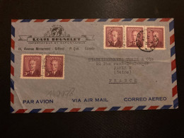 LETTRE LA FEE DE PARIS LOUIS BRUNELET Par Avion Pour La FRANCE TP 3c Paire + Bande De 3 OBL.15 VI 50 QUEBEC - Brieven En Documenten