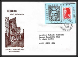 72924 Porte Timbres Chinon Indre-et-Loire 1983 Marché Médiéval Liberté Lettre Cover France - 1982-1990 Liberty Of Gandon