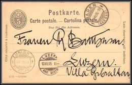 73887 Baden Pour Villa Gibraltar Luzern Via Zurich 9/7/1905 5c Noir Carte Postale Postkarte Suisse Entier Stationery - Ganzsachen