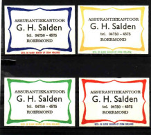 4 Dutch Matchbox Labels, Roermond - Limburg, Assurantiekantoor G. H. Salden, Holland, Netherlands - Scatole Di Fiammiferi - Etichette