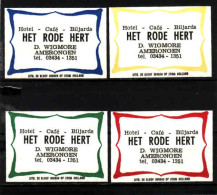 4 Dutch Matchbox Labels, Amerongen - Utrecht, Hotel Café Biljards HET RODE HERT, D. Wigmore, Holland, Netherlands - Scatole Di Fiammiferi - Etichette