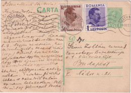 * ROMANIA > 1936 POSTAL HISTORY > 3 Lei Stationary Card With 2 Added Stamps From Satu Mare To Budapest, Hungary - Covers & Documents