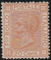 87 - Italia - 1877 - 20 Cent. Ocra Arancio N. 28. Cat. € 3250,00. SPL MH - Mint/hinged