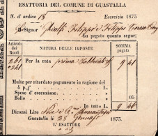 Regno D'Italia - 1873 - Ricevuta Esattoriale (Guastalla) Con Marca Da Bollo Al Verso - Fiscaux