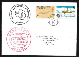 89- Y130 Et 144 Faune Marine Et "PENOLA" British AntarcticTerritory Pli Du 2.1.86 SIGNY Transporté Par  " HMS ENDURANCE" - Lettres & Documents