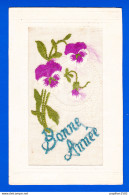 Brodée-29P65  Carte Finement Brodée, Bonne Année, Pensées, Cpa BE - Embroidered