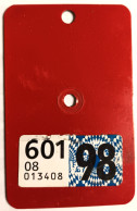 Velonummer Glarus GL 98, Velovignette 1998, (Vignette Mit Code 08 = Glarus) - Nummerplaten