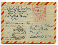 Spain 1962 Aerogramme With 6p. Meter; Cartagena To The Glen, New York - Brieven En Documenten