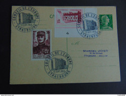 Entier Postal N° 1010-CP1 Suraffranchi Avec Les N° 1064 Et 1076 Oblitéré Du Conseil De L'Europe Du 15/09/1956 - Storia Postale