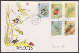 GB Great Britain 1985 Private FDC Bumble Bee, Ladybird, Cricket, Beetle, Dragonfly, Flowers, Insects, First Day Cover - Storia Postale