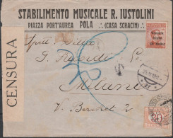 175 - Lettera Da Pola Del 25.04.1919 Per Milano, Affrancata Venezia Giulia 20 H. Su 20 C. N. 31 Non Annullato, Tassata I - Venezia Giulia