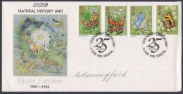 GB Great Britain 1982 Private FDC Natural History, BBC, Fox, Butterfly, Owl, Gorilla, Cheetah, Bird, Osprey, Birds Cover - Cartas & Documentos