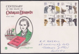 GB Great Britain 1982 Private FDC Charles Darwin, Naturalist, Ship, Tree, Scientist, Biologist, Fossil, First Day Cover - Brieven En Documenten