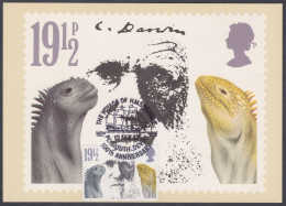 GB Great Britain 1982 Max Card Charles Darwin, Naturalist, Ship, Tree, Scientist, Biologist, Fossil, Lizard Maximum Card - Storia Postale