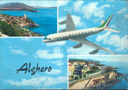 Be831 Cartolina Alghero Aereo Alitalia Provincia Di Sassari Sardegna - Sassari
