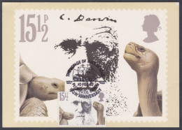 GB Great Britain 1982 Max Card Charles Darwin, Naturalist, Ship, Tree, Scientist, Biologist, Fossil, Turtle Maximum Card - Brieven En Documenten