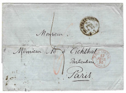 1855 - Letter From STUTTGART  To Paris  Rating 5 - Entrance  Red  BADE STRASB.  AMB. B - Storia Postale