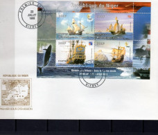 Niger 1998, Ships, Santa Maria, Lighthouse, Whale, 4val In BF In FDC - Boten