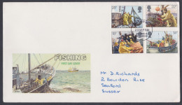 GB Great Britain 1981 Private FDC Fish, Fishing, Fishes, Boat, Fisherman, First Day Cover - Brieven En Documenten