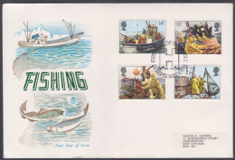 GB Great Britain 1981 Private FDC Fish, Fishing, Fishes, Boat, Fisherman, First Day Cover - Brieven En Documenten