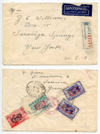 Greece 1946 Registered Airmail Cover; Thessaloniki To Saratoga Springs, NY; Surcharged Overprinted Stamps - Covers & Documents