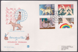 GB Great Britain 1981 Private FDC International Year For Disabled Persons, Dog, Blind, Blindness, Wheelchair, Cover - Brieven En Documenten