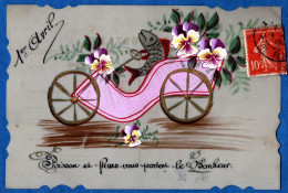 *CPA  Celluloïd Découpée -  1er Avril - Poisson Et Fleurs Dans Voiture - April Fool's Day