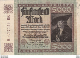 5000 Mark - Allemagne  -   Reichsbanknote - Decembre  1922   - R 677741 B K - Non Classificati