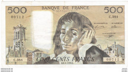 Billet De  500 Francs  Pascal 1992 C 384 -   2 épinglages  Pli  - - 500 F 1968-1993 ''Pascal''