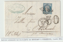 1327p - RONCHAMP Haute Saone  Pour OBERBRUCK - 19 Juin 71 - 20 Ctes Siège + Taxe 30 Ctes - - War 1870