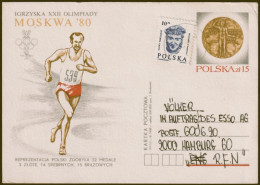 1988 Poland Medals Won At Summer Olympic Games In Moscow Postally Travelled Postal Stationery Card - Verano 1980: Moscu