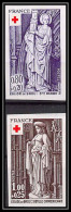 France N°1910 / 1911 Croix Rouge (red Cross) 1976 Sculptures Eglise Brou Church Non Dentelé ** MNH (Imperf) Cote 80 - Croce Rossa