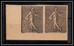 France N°161 50 C Type Semeuse Lignée (*) Mint No Gum TB Essai (trial Color Proof) Non Dentelé Imperf Paire Brun - 1903-60 Sower - Ligned