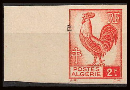 France / Algérie 2f Rouge Coq Rooster Série D'Alger Non Dentelé ** MNH (Imperf) - 1941-1950