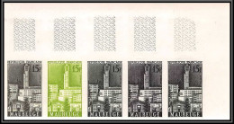 France N°1153 Ville Reconstruite Maubeuge Nord Bande 5 Strip Essai Proof Non Dentelé Imperf ** Mnh - Color Proofs 1945-…