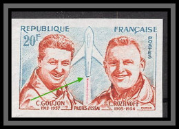 France N°1213 Pilotes Goujon Rozanoff Aviation Poste Aérienne Pa Non Dentelé ** MNH (Imperf) Variété Flamme Cassée - Ungebraucht