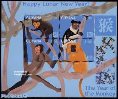 Guyana 2004 Year Of The Monkey 4v M/s, Mint NH, Nature - Various - Monkeys - New Year - Anno Nuovo