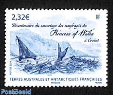 French Antarctic Territory 2024 2024 Disaster Of Princess Of Wales 1v, Mint NH, Nature - Transport - Sea Mammals - Shi.. - Nuovi