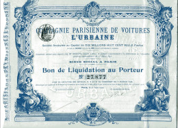 L'URBAINE - Compagnie Parisienne De Voitures; Bon De Liquidation - Automobil