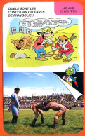 Disney Humour Les Concours En Mongolie Lutte Sport  Fiche Illustrée Documentée Jeux Et Fetes - Autres & Non Classés