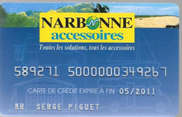 -CARTE-CREDIT MAGNETIQUE-SOFINCO-NARBONNE Accessoires Camping Cars:/Loisirs-Exp 05/2011- TBE-RARE - Disposable Credit Card