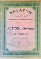 S.A. Balatum - Baisieux - 1927-  Action De 100 Francs - Autres & Non Classés