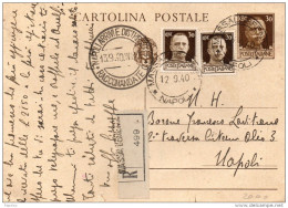 1940 CARTOLINA RACCOMANDATA CON ANNULLO MASSA LUBRENSE NAPOLI - Entiers Postaux