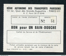 Jeton-papier De Nécessité - Ticket RATP "Bon Pour Un Bain-Douche" Métro De Paris - Années 70 - Otros & Sin Clasificación