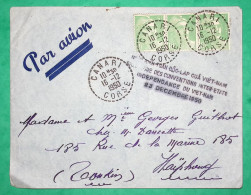 N°809 GANDON BANDE DE 3 LETTRE PAR AVION CANARI CORSE GRIFFE INDEPENDANCE DU VIETNAM POUR HAÏPHONG TONKIN 1950 FRANCE - 1927-1959 Brieven & Documenten