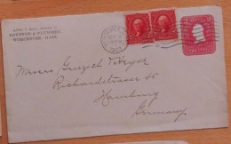 USA Worcester MA Uprated 2c Postal Stationery Cover To Germany 1903. Boynton & Plummer - Covers & Documents