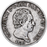 États Italiens, SARDINIA, Carlo Felice, 5 Lire, 1830, Genoa, Argent, TB - Andere & Zonder Classificatie